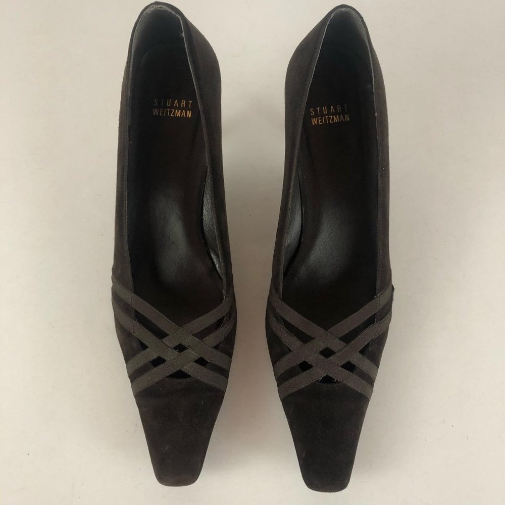 *SOLD* Stuart Weitzman Brown Suede Leather Heels Sz 10 - Picture 4 of 9